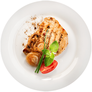 Grilled chicken with caramelized onions and fresh herbs