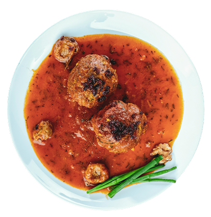 Braised meatballs in rich tomato sauce